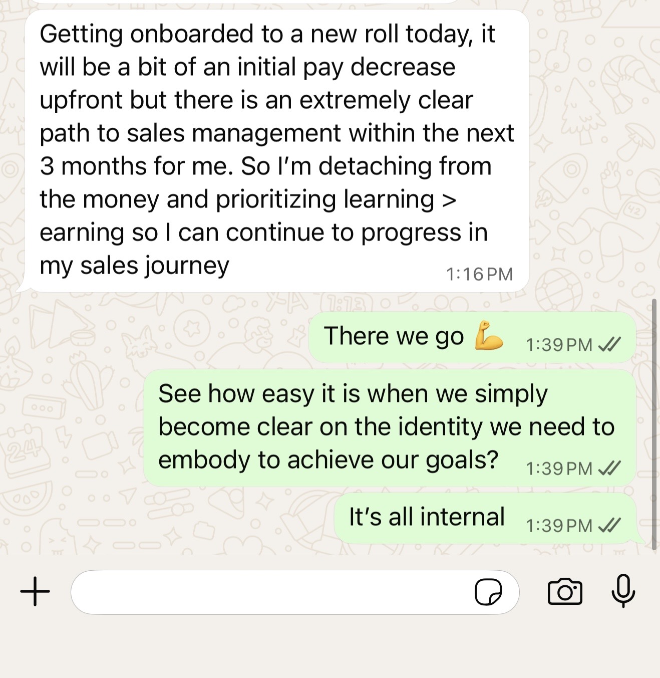Client message about their results in the program
