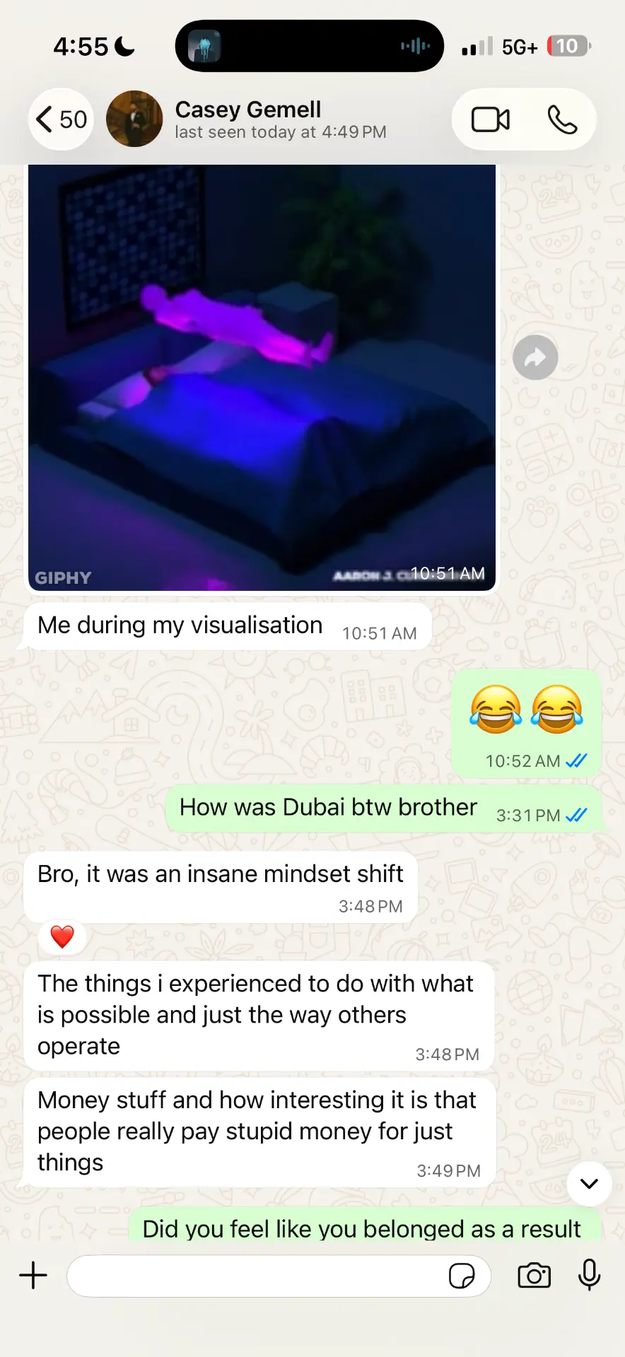 Client message about their results in the program