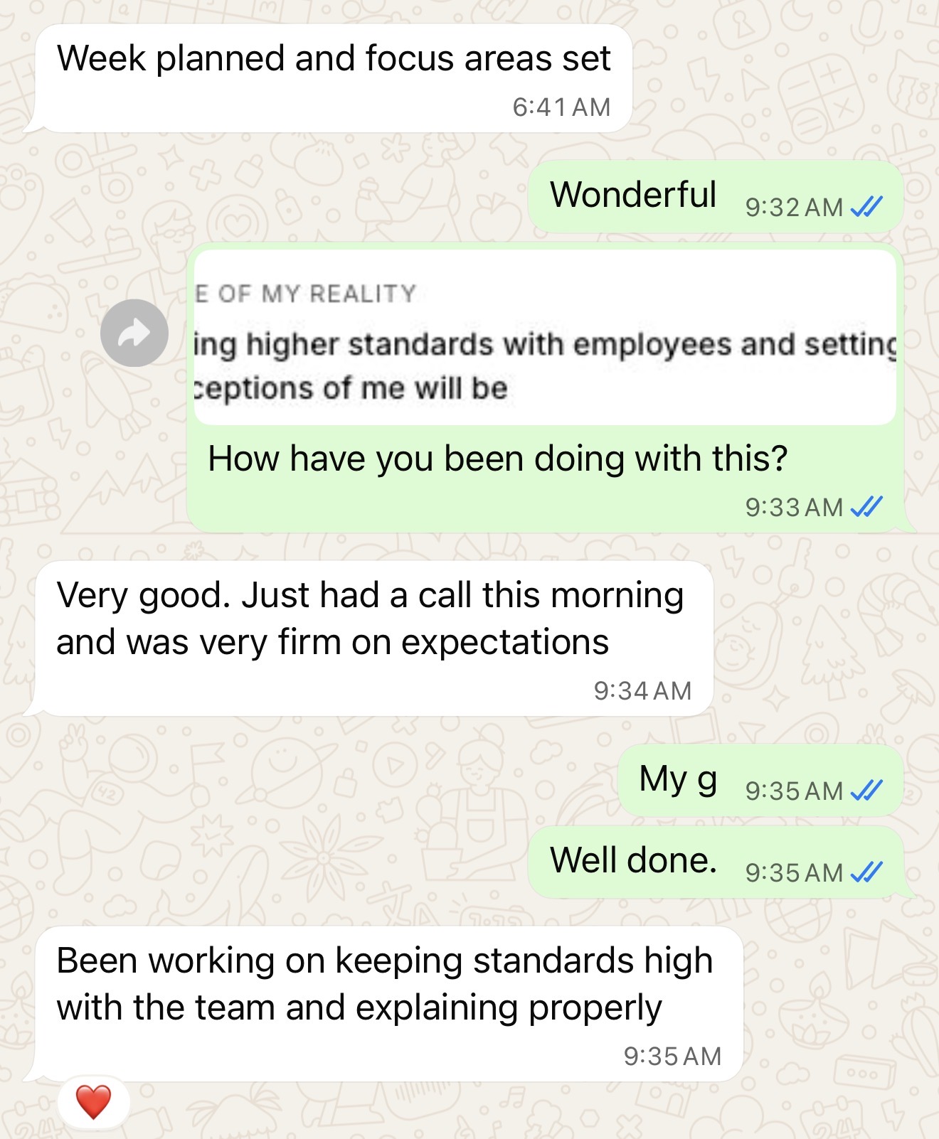 Client message about their results in the program