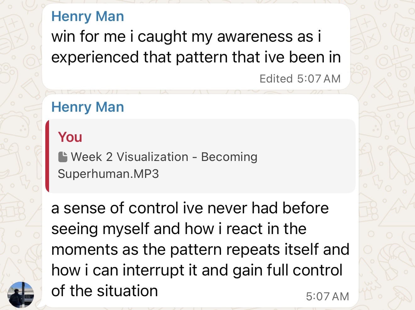 Client message about their results in the program