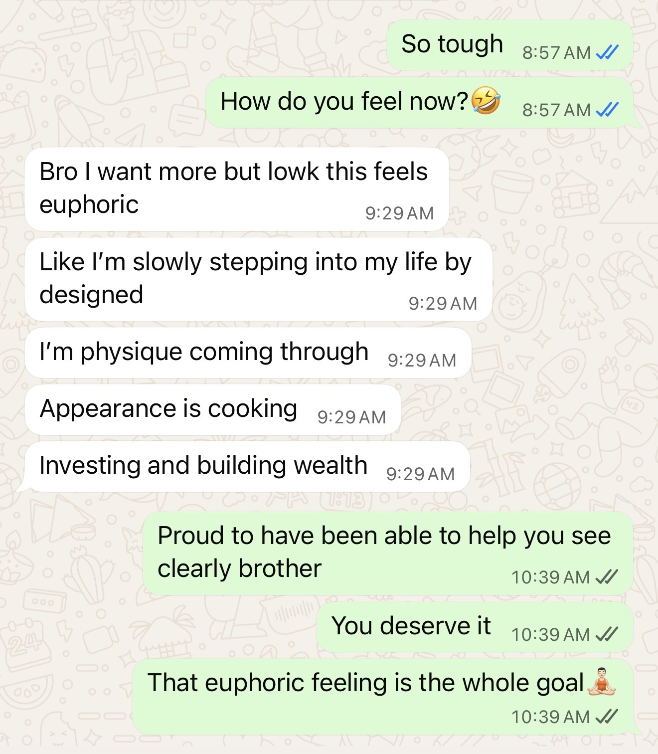 Client message about their results in the program