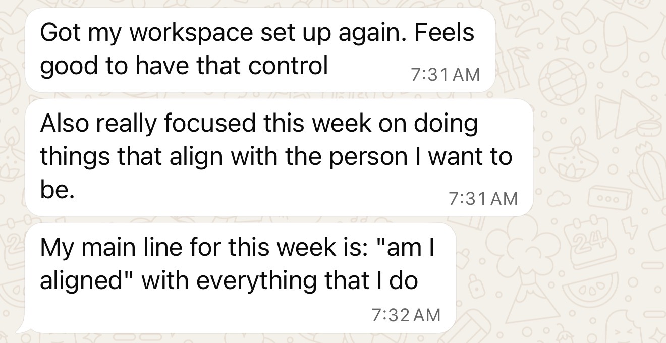 Client message about their results in the program