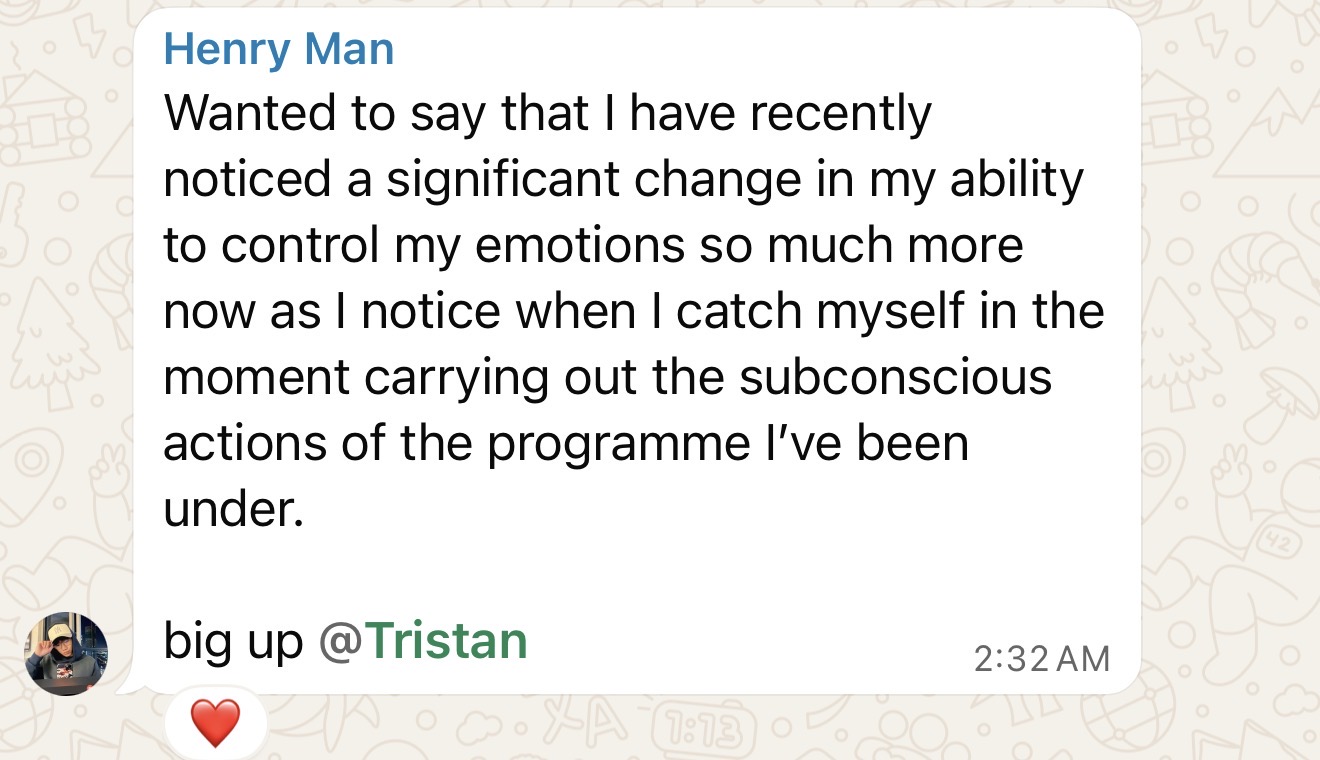 Client message about their results in the program